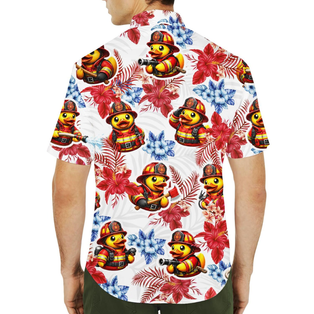 Funny Duck Firefighter Tropical Men's Hawaiian Shirt, Firefighter Hawaiian Shirt HE0652