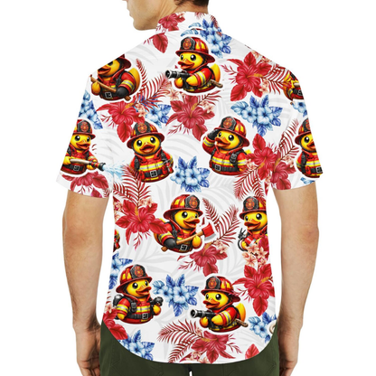 Funny Duck Firefighter Tropical Men's Hawaiian Shirt, Firefighter Hawaiian Shirt HE0652