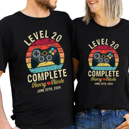 Custom Level 20 Complete Anniversary Matching Shirt For His And Her, Personalized Retro Game Anniversary Couple Shirts ET1060