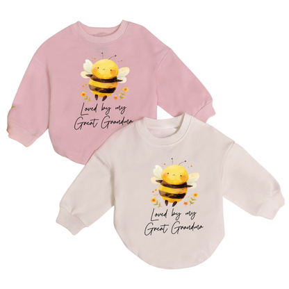 Loved By My Great Grandma Bee Baby Romper Sweatshirt, Custom Grandma Baby Romper Sweater BB0693