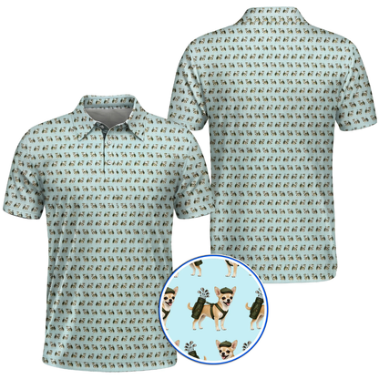 Chihuahua Pattern Mens Cyan Golf Polo Shirt, Chihuahua Golf Shirt For Dog Lover GZ0375
