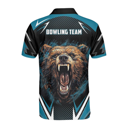 Custom Angry Bear Bowling Polo Shirt For Men, Custom Bear Bowling Team Shirt BZ0786