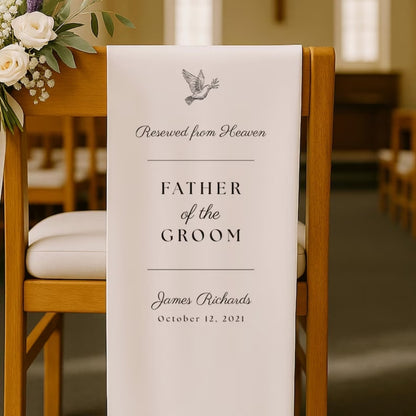 Reserved From Heaven Personalized Father Of The Groom Wedding Memorial Fabric Sign, Personalized Wedding Memorial Sign for Wedding Seat WD0250