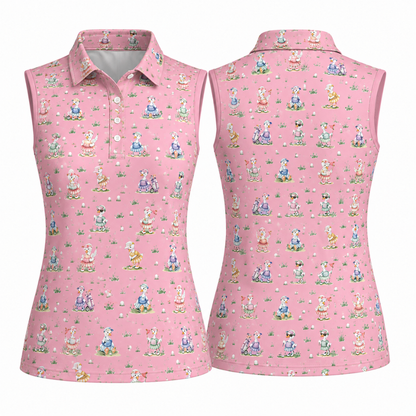 Pink Silly Goose Sleeveless Golf Shirts For Ladies, Women's Funny Goose Golf Shirts GE0472