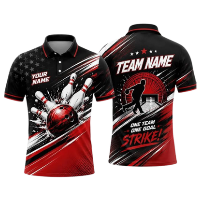 One Goal One Team Custom Red Black Bowling Polo Shirt For Men, Custom Bowling Team Shirts BZ0920