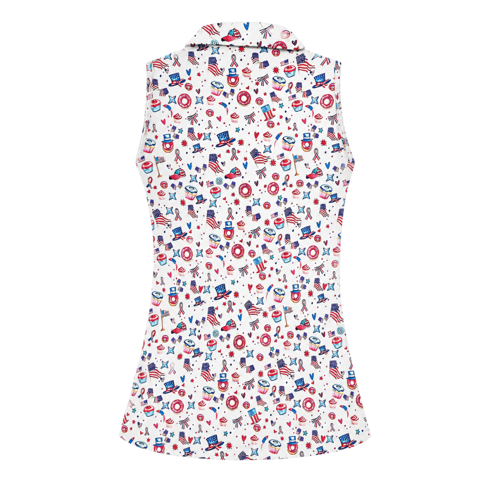 4th Of July USA Pattern Sleeveless Golf Shirt For Ladies, Women's Independence Day Golf GE0501 Shirt