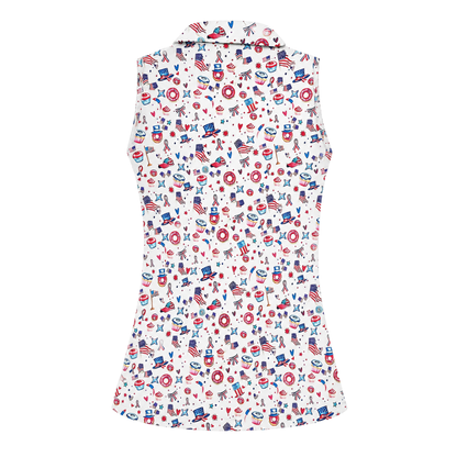 4th Of July USA Pattern Sleeveless Golf Shirt For Ladies, Women's Independence Day Golf GE0501 Shirt