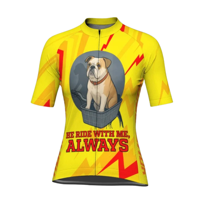 He Ride With Me Always Custom Bulldog Cycling Short Sleeve Jersey For Laides, Custom Bulldog Cycling Jersey CG0881