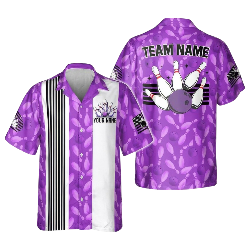 Custom Retro Blue Hawaiian Bowling Shirts, Custom Bowling Team Shirts BE0056