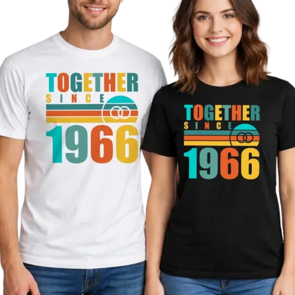 Since Together 1966 Custom Retro 60th Diamond Anniversary Matching Husband Wife T Shirts, Custom Anniversary Matching Couple Shirts ET0813