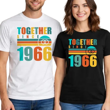 Since Together 1966 Custom Retro 60th Diamond Anniversary Matching Husband Wife T Shirts, Custom Anniversary Matching Couple Shirts ET0813