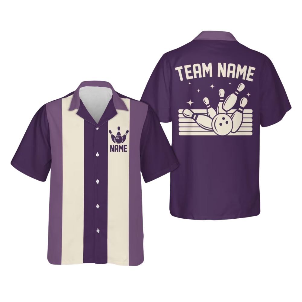 Custom Retro Blue Bowling Hawaiian Shirt For Men, Custom Team Retro Bowling Shirts BE0219