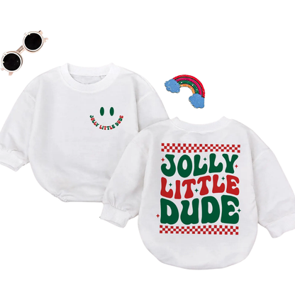 Jolly Little Dude Baby Romper Sweatshirt, Retro Christmas Baby Romper Sweatshirt BB0098