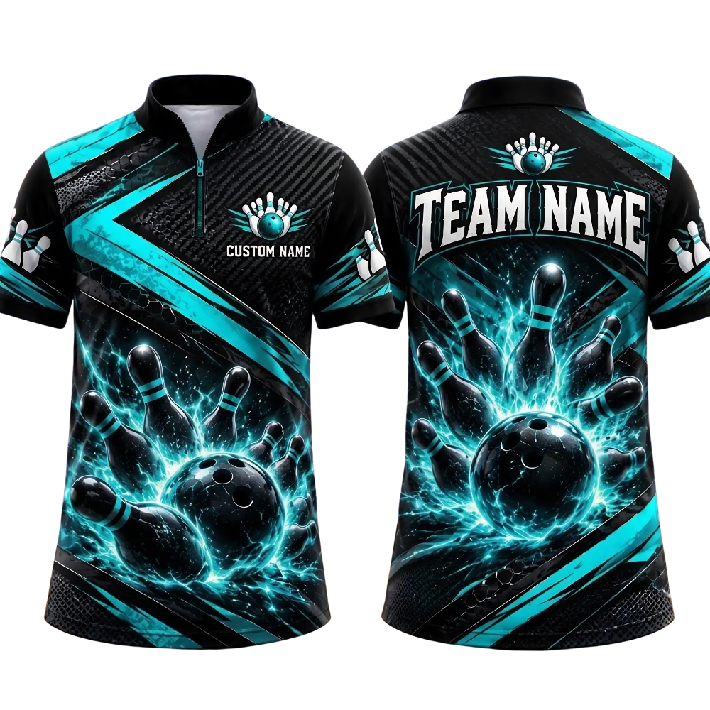 Custom Team Blue Lightning Bowling Jersey For Men, Custom Bowling Shirt BE0256