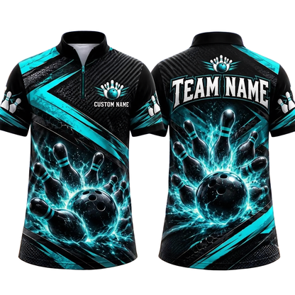 Custom Team Blue Lightning Bowling Jersey For Men, Custom Bowling Shirt BE0256