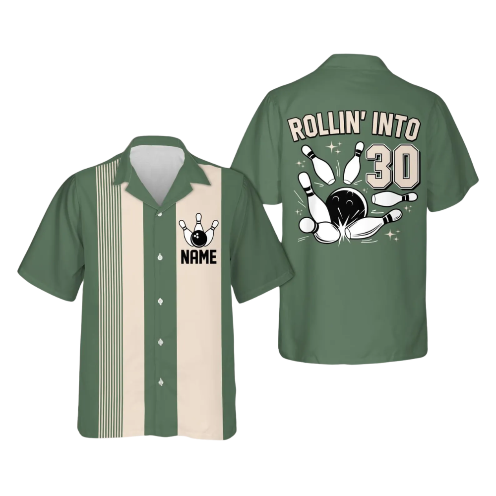 Rollin' Into Custom Age Retro Bowling Hawaiian Shirt, Custom Birthday Bowling Shirts BE0225