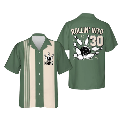 Rollin' Into Custom Age Retro Bowling Hawaiian Shirt, Custom Birthday Bowling Shirts BE0225