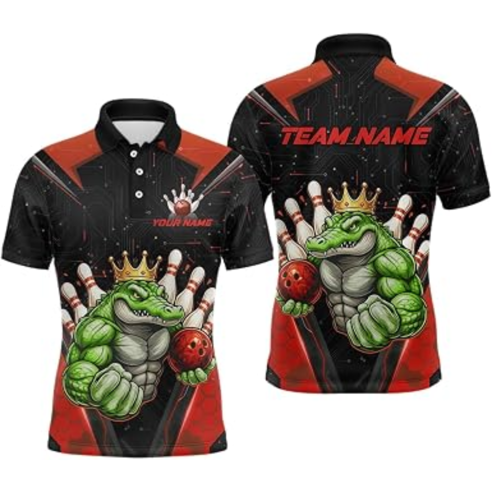 Custom Alligator Bowling Polo Shirt Mens, Custom Team Alligator Bowling Shirts BZ0880