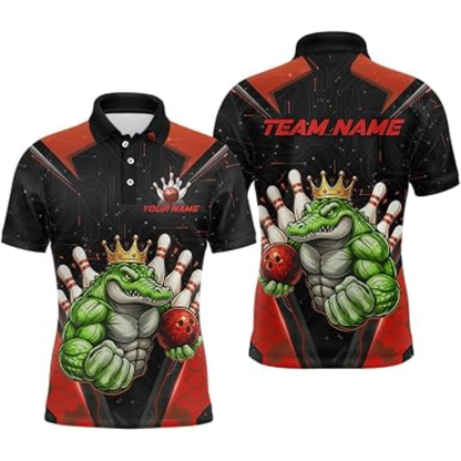 Custom Alligator Bowling Polo Shirt Mens, Custom Team Alligator Bowling Shirts BZ0880