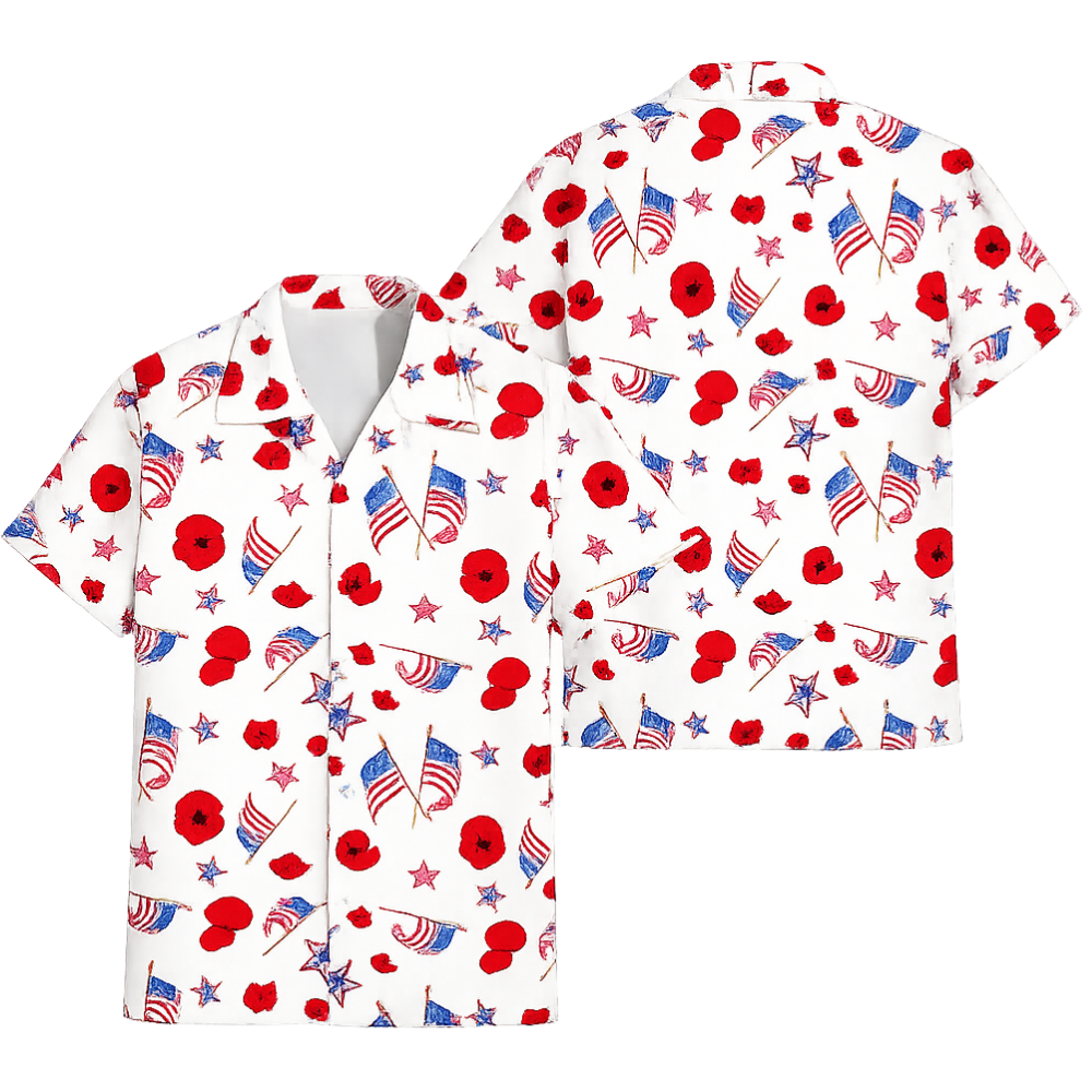 American Flag Flower White Red Hawaiian Shirt Men Women, Floral 4th Of July Hawaiian Shirt HE0267