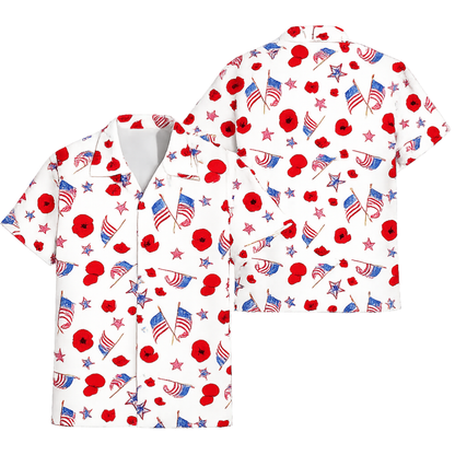 American Flag Flower White Red Hawaiian Shirt Men Women, Floral 4th Of July Hawaiian Shirt HE0267