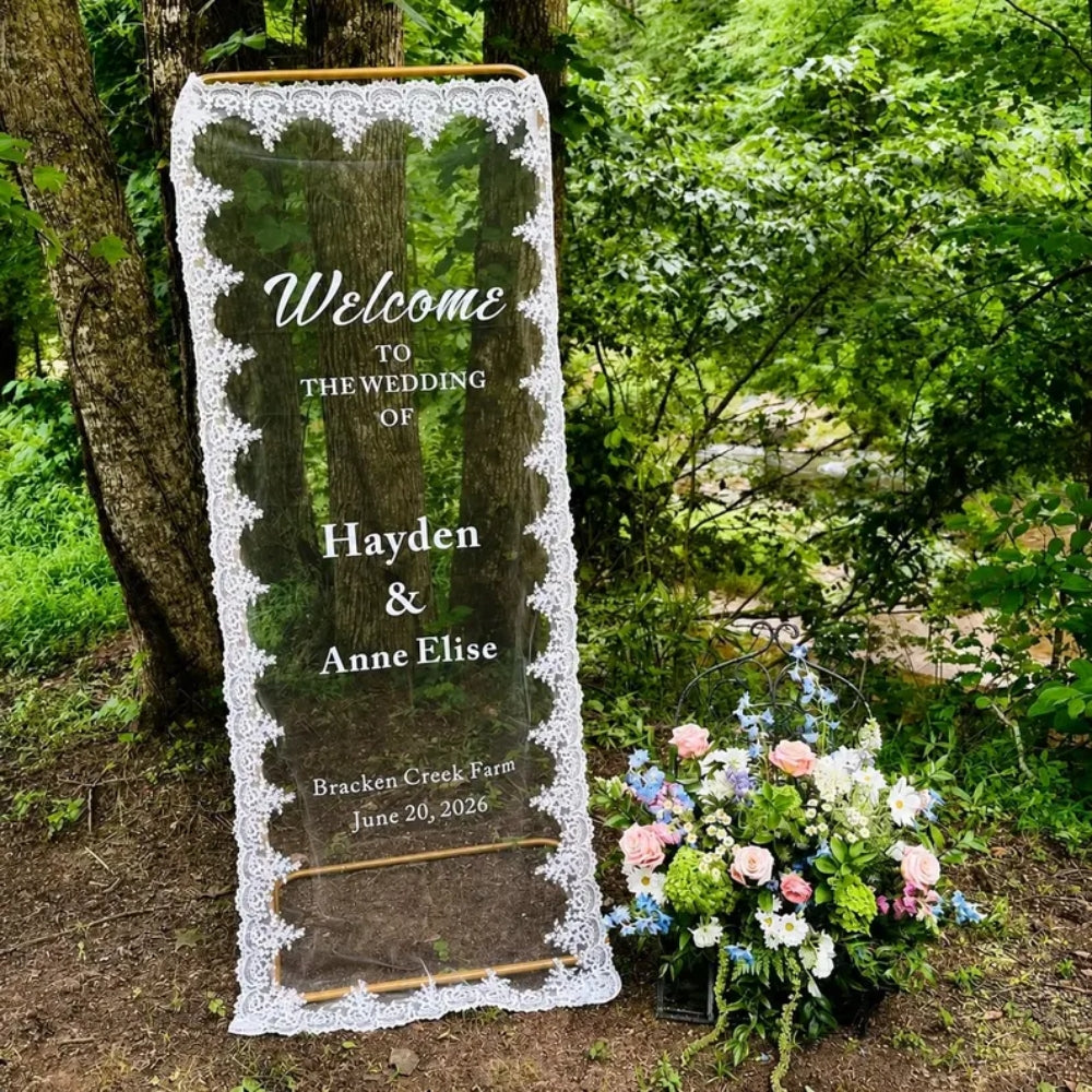 Custom Lace Wedding Welcome Banner, Personalized Romantic Wedding Lace Banner WD0230