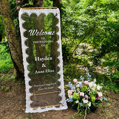 Custom Lace Wedding Welcome Banner, Personalized Romantic Wedding Lace Banner WD0230