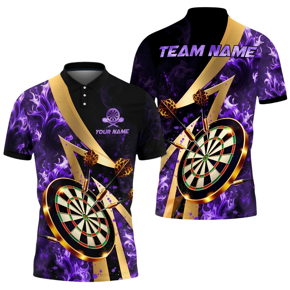Custom Purple Flame Darts Men Polo Shirt, Custom Flame Darts Team Shirt DZ0172