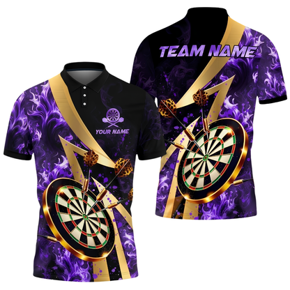 Custom Purple Flame Darts Men Polo Shirt, Custom Flame Darts Team Shirt DZ0172