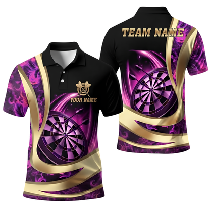 Custom Flame Gold Darts Polo Shirt For Men, Custom Flame Dart Team Shirt DE0122