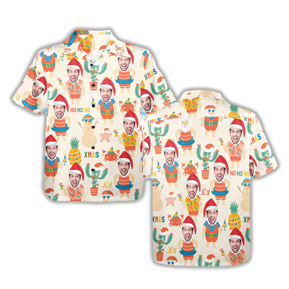 Custom Funny Face Beach Christmas Hawaiian Shirt, Custom Christmas Tropical Hawaiian Shirt HE0835