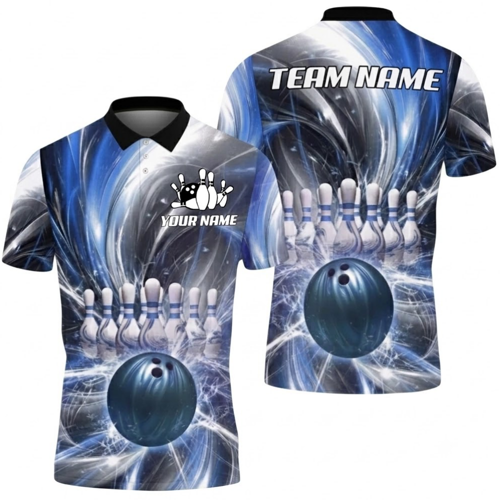 Custom Purple Lightning Bowling Mens Polo Shirt, Custom Team Bowling Shirts BZ0754