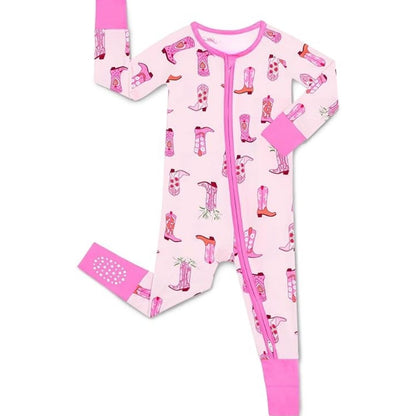 Pink Boots Cowgirl Baby Zipper Convertible Romper, Cowgirl Western Convertible Romper For Baby BB0324
