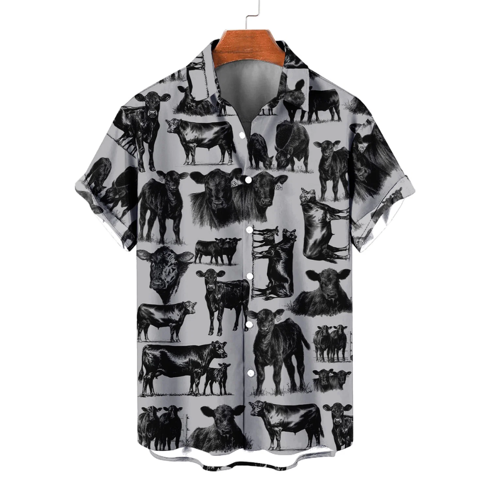 Black Angus Men's Hawaiian Shirt For Cow Lover, Black Angus Hawaiian Shirt HE0703