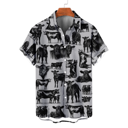 Black Angus Men's Hawaiian Shirt For Cow Lover, Black Angus Hawaiian Shirt HE0703