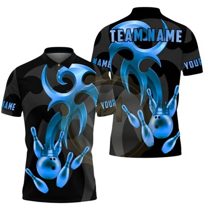 Custom Mens Black Gold Bowling Team Polo Shirt, Custom Bowling Shirts For Team BZ0555