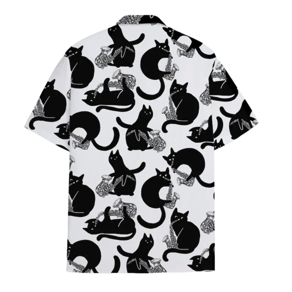 Black Cat And Saxophone Hawaiian Shirts For Men Women, Saxophone Hawaiian Shirts For Cat Lover HE0397