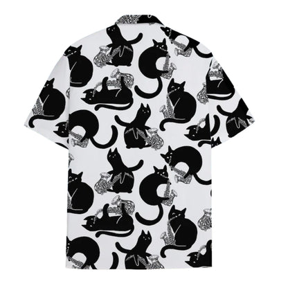 Black Cat And Saxophone Hawaiian Shirts For Men Women, Saxophone Hawaiian Shirts For Cat Lover HE0397