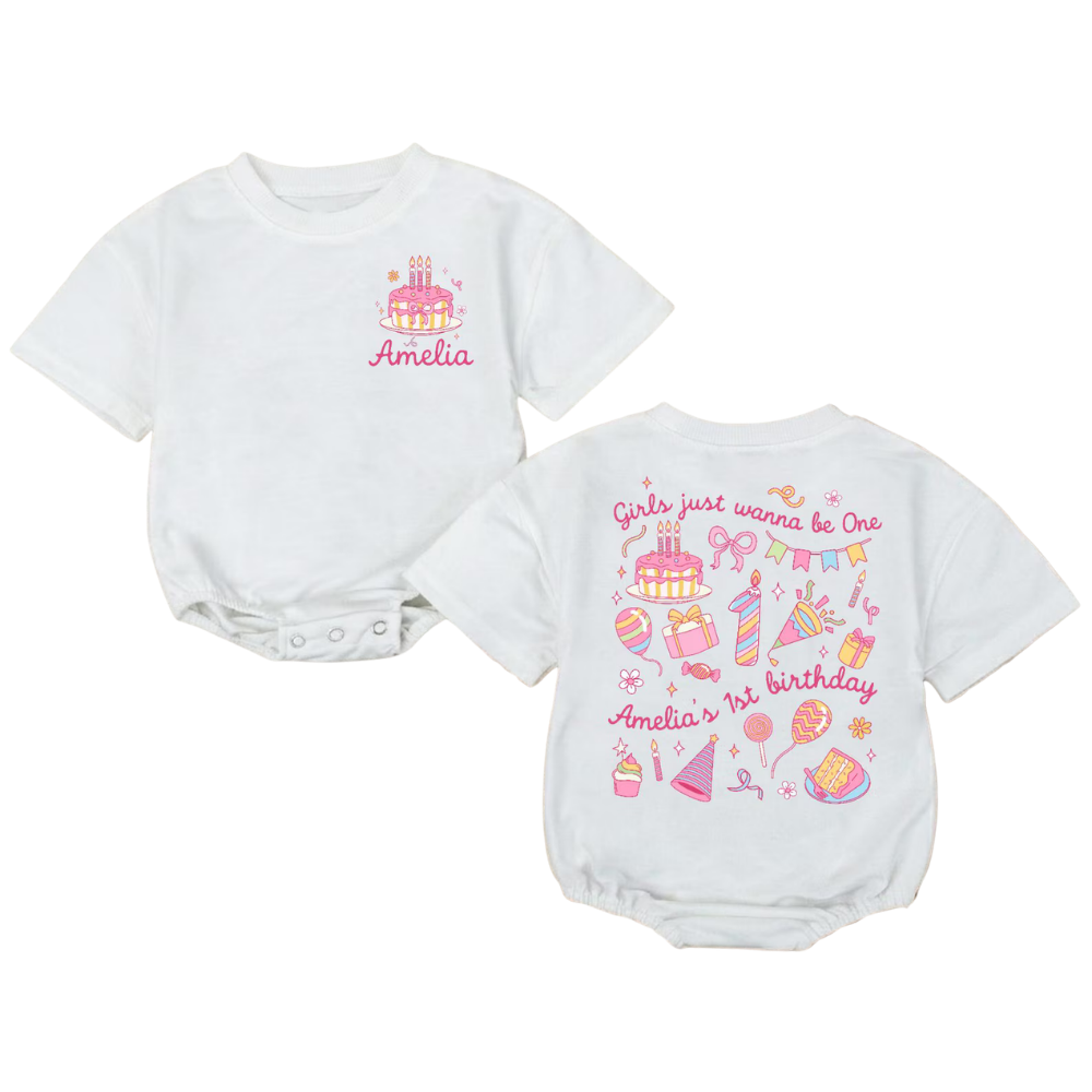 Girls Just Wanna Be One Custom Name Baby T Shirt Romper, Custom First Birthday Baby Girl Romper BB0194