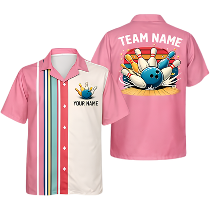 Custom Retro Black Bowling Hawaiian Shirt For Men, Custom Retro Bowling Shirt Team BZ0999