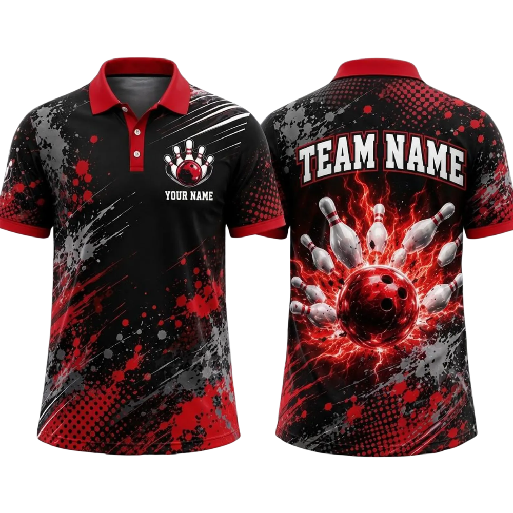 Custom Blue Thunder Bowling Polo Shirt For Men, Custom Team Bowling Shirts BE0241