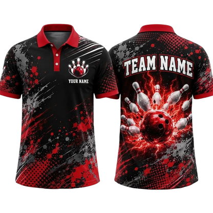 Custom Blue Thunder Bowling Polo Shirt For Men, Custom Team Bowling Shirts BE0241