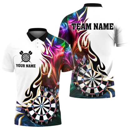 Custom Blue Flame Dartboard Men's Dart Polo Shirt, Custom Flame Darts Team Shirt DZ0158