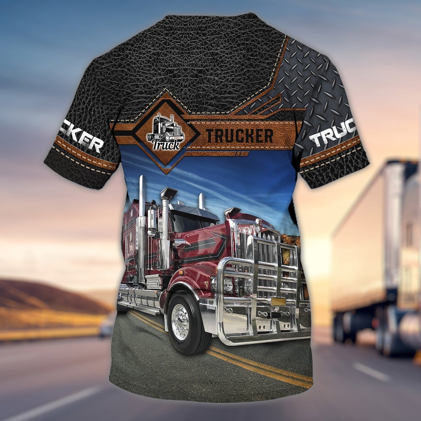 Personalized 3D Truck On Shirt Leather Pattern Trucker Uniform Team Shirts TO1696
