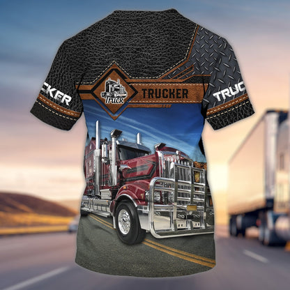 Personalized 3D Truck On Shirt Leather Pattern Trucker Uniform Team Shirts TO1696