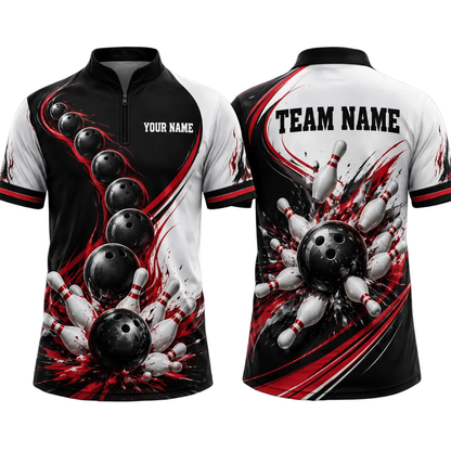 Custom Team Blue Black White Bowling Jersey For Men, Custom Bowling Shirt BE0242