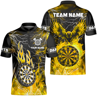 Custom Eagle Flame Cyan Dart Jersey For Men, Custom Eagle Darts Team Shirt DZ0167