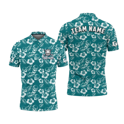 Custom Team Skull Flowers Hawaii Golf Polo Shirt For Men, Custom Skull Golf Shirts GZ0411