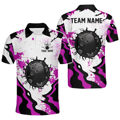 Custom Team Cracked Ball Red White Bowling Polo Shirt For Men, Custom Bowling Team Shirts BZ0667