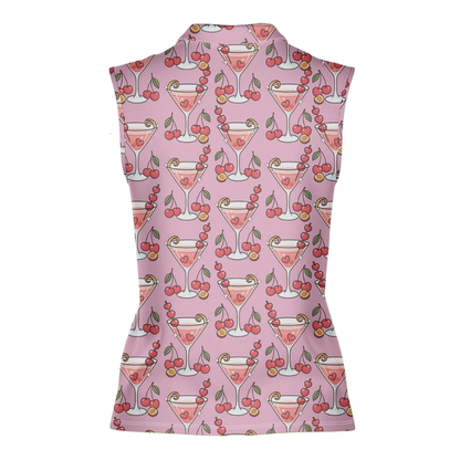 Womens Chery Martini Sleevelss Golf Shirt, Cocktail Lover Golf Shirts For Ladies GE0562